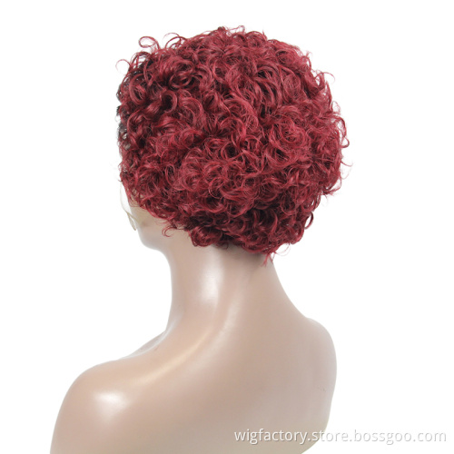 Cheap cuticle aligned brazilian short curly wigs, 100 human hair curly short lace wig, short cut wigs for black women